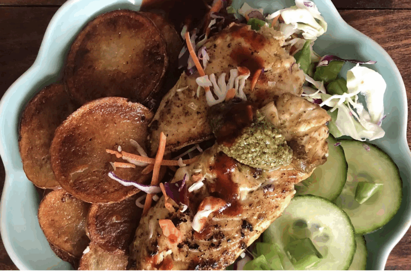 Pan-Crisped Potatoes with Tilapia & Cabbage Slaw